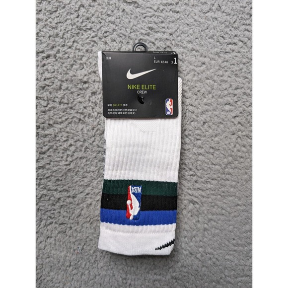Nike Elite Crew Socks Dri-Fit Mens Large 9-11 Embroidered NBA Logo White Stripes - Picture 2 of 3